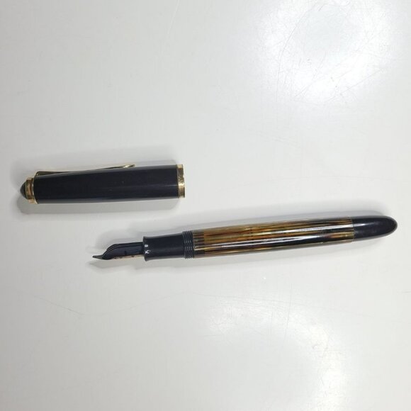 Pelikan‎ Fountain Pen Tortoise Brown Stripe Case Mechanical Pencil Zip Vintage - Picture 5 of 16